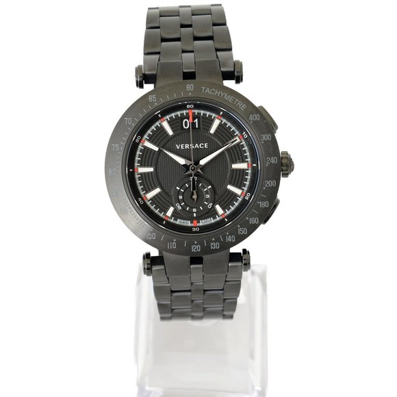Versace Round Stainless Steel Black Dial Watch
